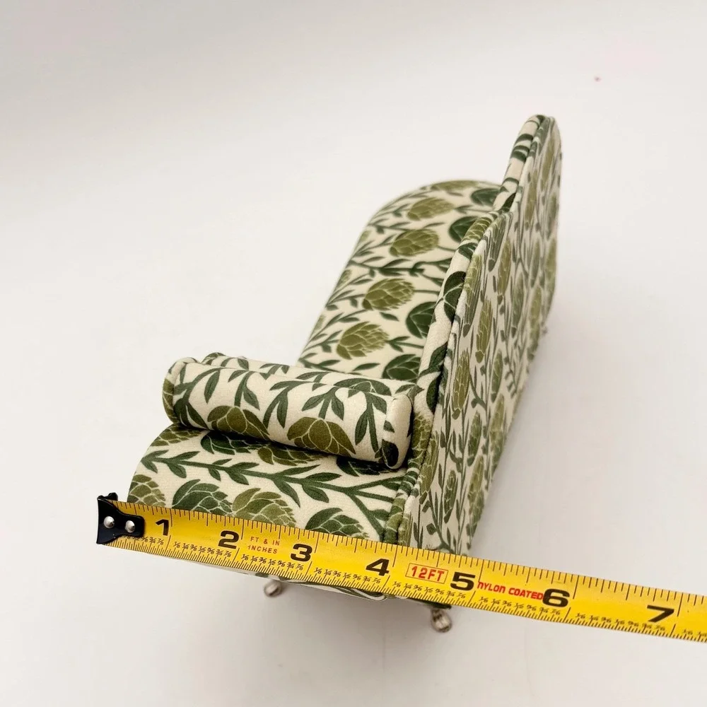 Vintage Style Mini Chaise Lounge Jewelry Box Green Artichoke Botanical Print